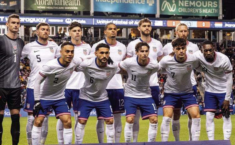 United States Mens National Team Starting 11 on Nov. 15, 2025, during match at Chester, Pennsylvania (Photos by Don Mennig/Alamy.com)