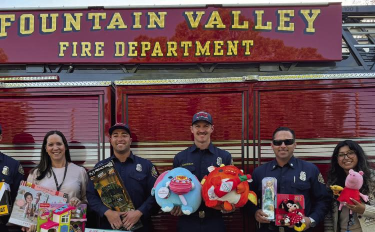 FVFD staff and community members display some of the collected toys Photos provided by OC Sanitation District